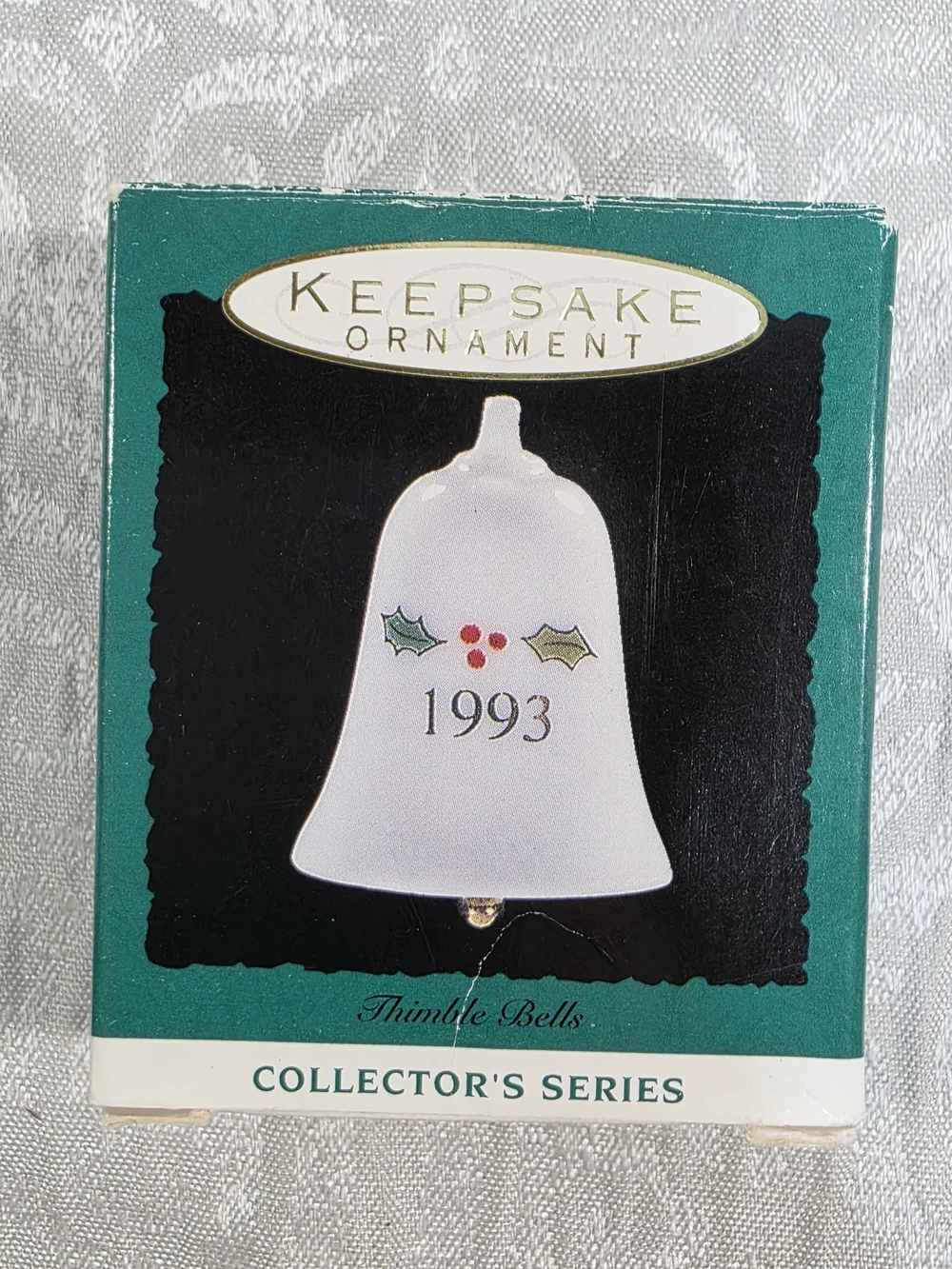 White 1993 Porcelain Holiday Bell Ornament